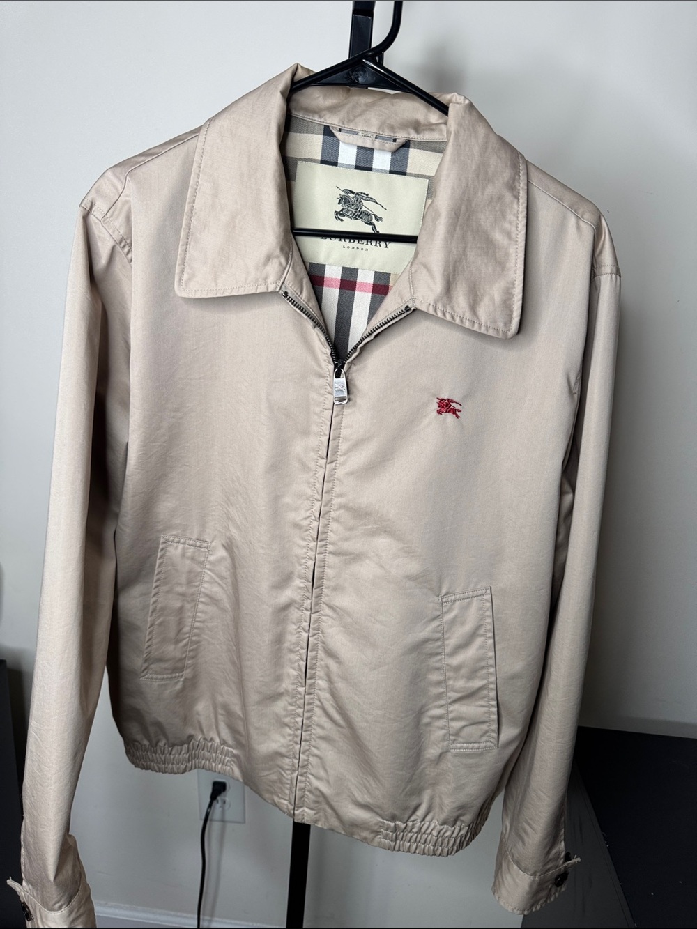 Burberry Beige Lightweight Harrington Jacket with Red Logo